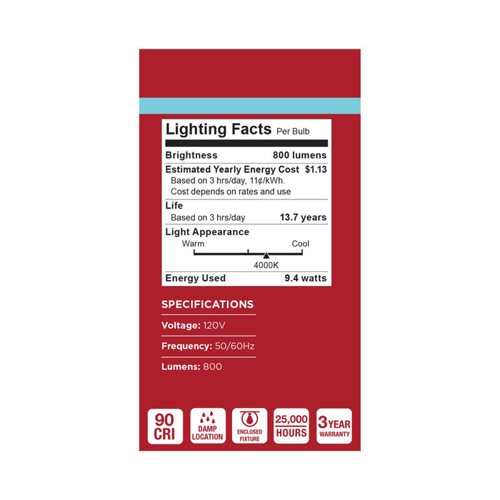 SATCO/NUVO 9.4W LED A19 Medium E26 Base 4000K 90 CRI Plastic Dimmable 120V (S15157)