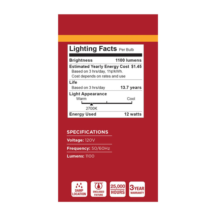 SATCO/NUVO 12W LED A19 Medium E26 Base 2700K 80 CRI Plastic Dimmable 120V 4-Pack (S15159)