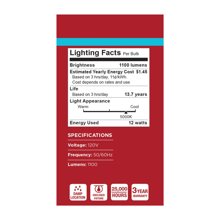 SATCO/NUVO 12W LED A19 Medium E26 Base 5000K 80 CRI Plastic Dimmable 120V (S15164)