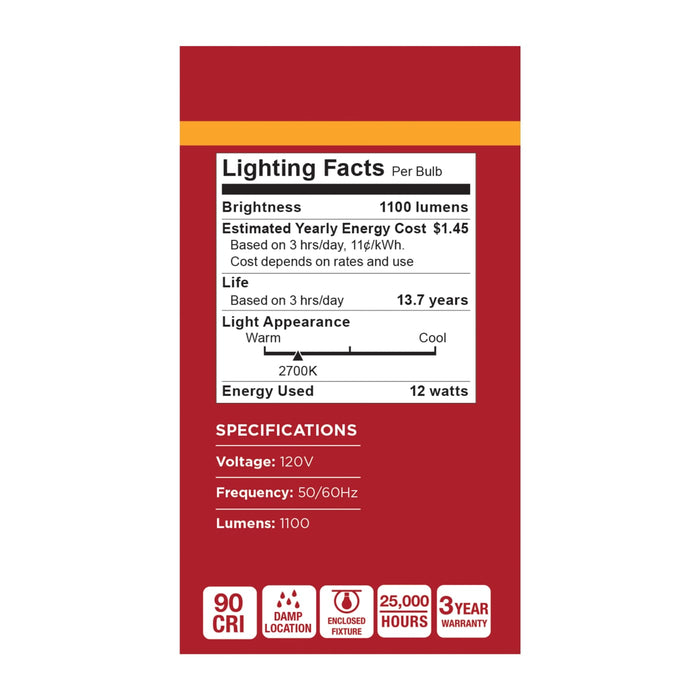 SATCO/NUVO 12W LED A19 Medium E26 Base 2700K 90 CRI Plastic Dimmable 120V (S15166)