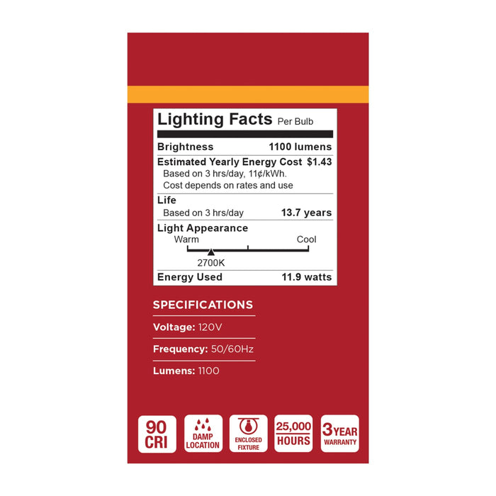 SATCO/NUVO 11.9W LED A19 Medium E26 Base 2700K 90 CRI Plastic Dimmable 120V (S15170)