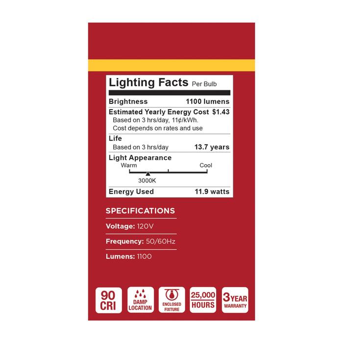 SATCO/NUVO 11.9W LED A19 Medium E26 Base 3000K 90 CRI Plastic Dimmable 120V (S15171)