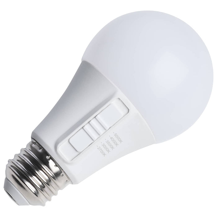 SATCO/NUVO 5.8W LED A19 Medium E26 Base CCT Selectable 2700K/3000K/3500K/4000K/5000K 90 CRI Plastic Dimmable 120V (S15196)
