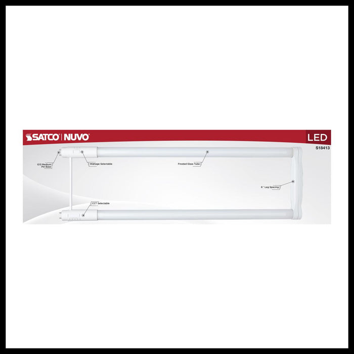 SATCO/NUVO LED T8 U-Bend G13 Base Wattage/CCT Selectable 11.5W/13W/15W 3000K/3500K/4000K/5000K/6500K 6-Inch Frost Finish 120-277V (S18413)