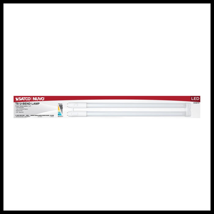 SATCO/NUVO LED T8 U-Bend G13 Base Wattage/CCT Selectable 11.5W/13W/15W 3000K/3500K/4000K/5000K/6500K 1-Inch Frost Finish 120-277V (S18414)