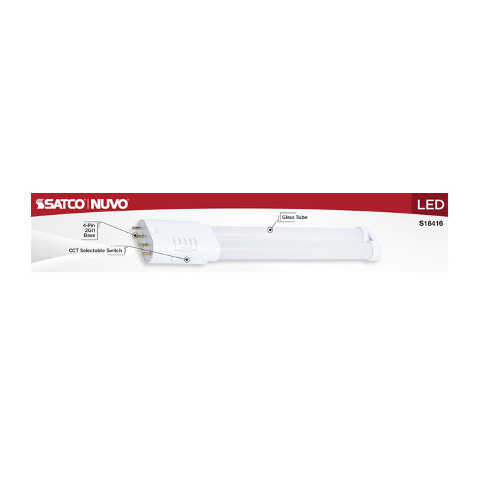 SATCO/NUVO 8W PLL LED Lamp 2G11 Base CCT Selectable 3000K/3500K/4000K/5000K/6500K Type A/B 120-277V (S18416)