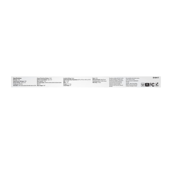 SATCO/NUVO 10W PLL LED Lamp 2G11 Base CCT Selectable 3000K/3500K/4000K/5000K/6500K Type A/B 120-277V (S18417)