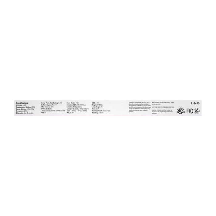 SATCO/NUVO 8.5W PLL LED 2G11 Base CCT Selectable 3000K/3500K/4000K/5000K/6500K Ballast Bypass 120-277V (S18420)