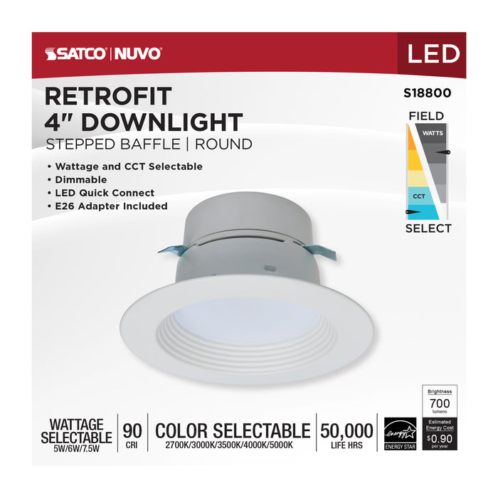 SATCO/NUVO LED Retrofit Downlight Wattage/CCT Selectable 5W/6W/7.5W 120V Colorquick And Powerquick Technology Round White Finish (S18800)