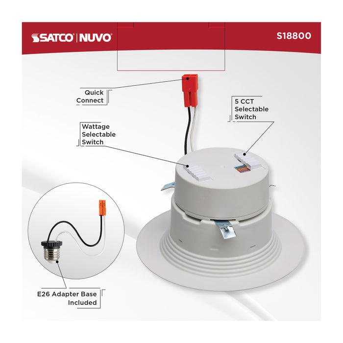 SATCO/NUVO LED Retrofit Downlight Wattage/CCT Selectable 5W/6W/7.5W 120V Colorquick And Powerquick Technology Round White Finish (S18800)