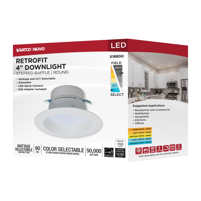 SATCO/NUVO LED Retrofit Downlight Wattage/CCT Selectable 5W/6W/7.5W 120V Colorquick And Powerquick Technology Round White Finish (S18800)