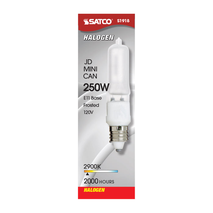 SATCO/NUVO 250Q/F/MC 250W Halogen T4 1/2 Frosted 2000 Hours 3780Lm Miniature Candelabra Base 120V 2900K (S1918)