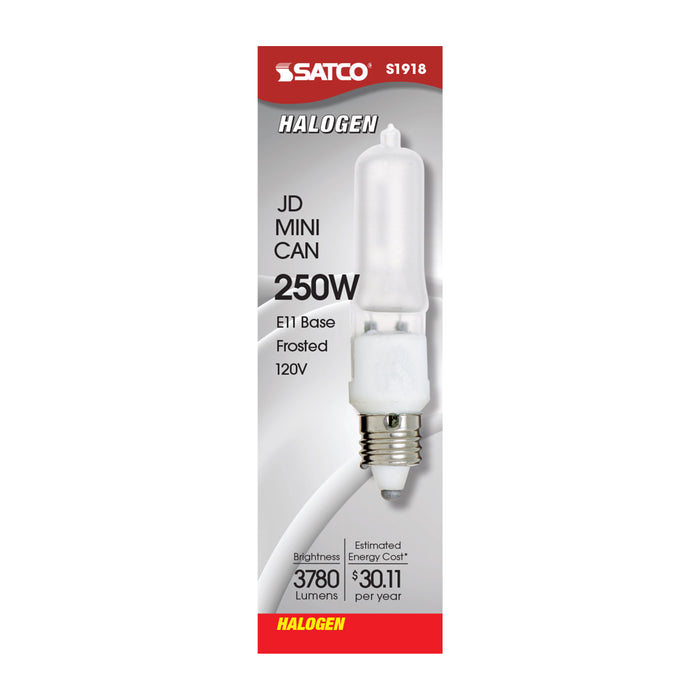 SATCO/NUVO 250Q/F/MC 250W Halogen T4 1/2 Frosted 2000 Hours 3780Lm Miniature Candelabra Base 120V 2900K (S1918)
