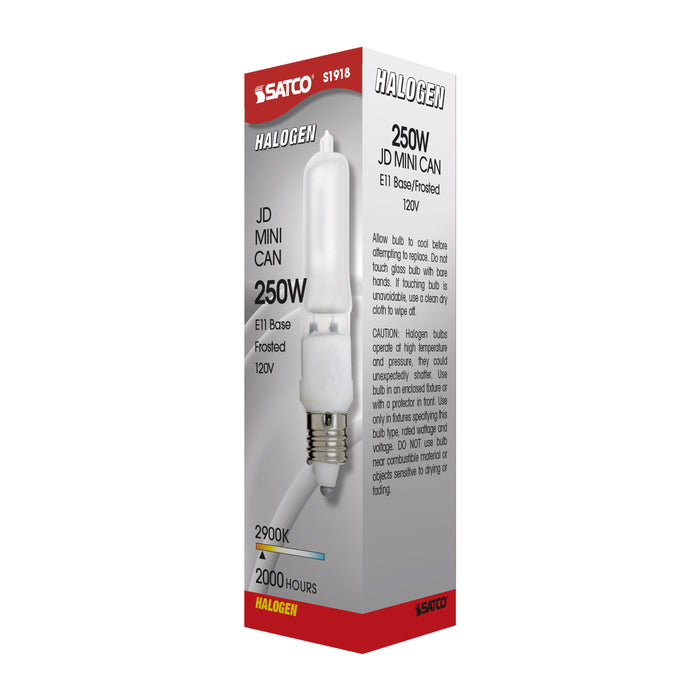 SATCO/NUVO 250Q/F/MC 250W Halogen T4 1/2 Frosted 2000 Hours 3780Lm Miniature Candelabra Base 120V 2900K (S1918)
