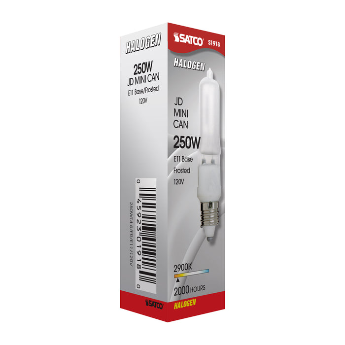 SATCO/NUVO 250Q/F/MC 250W Halogen T4 1/2 Frosted 2000 Hours 3780Lm Miniature Candelabra Base 120V 2900K (S1918)