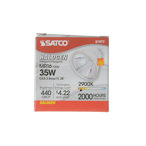 SATCO/NUVO 35MR16/FL/120V 35W Halogen MR16 2000 Hours Miniature 2 Pin Round Base 120V 2900K (S1977)