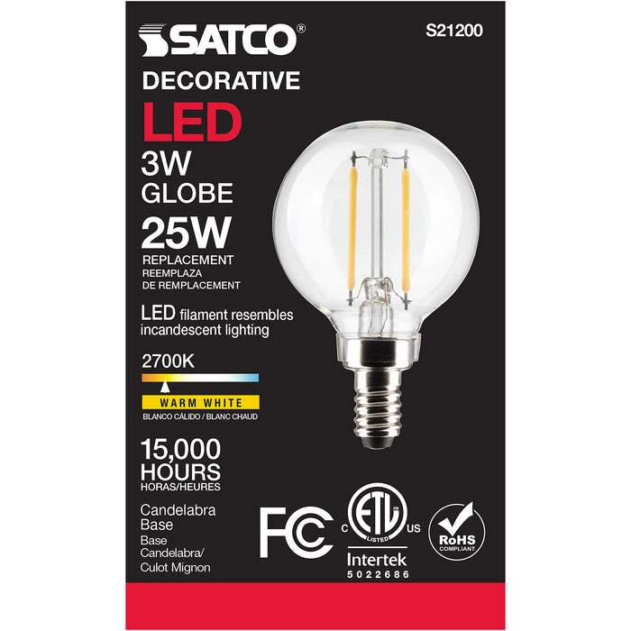 SATCO/NUVO 3W G16.5 LED Clear Candelabra Base 90 CRI 2700K 120V (S21200)