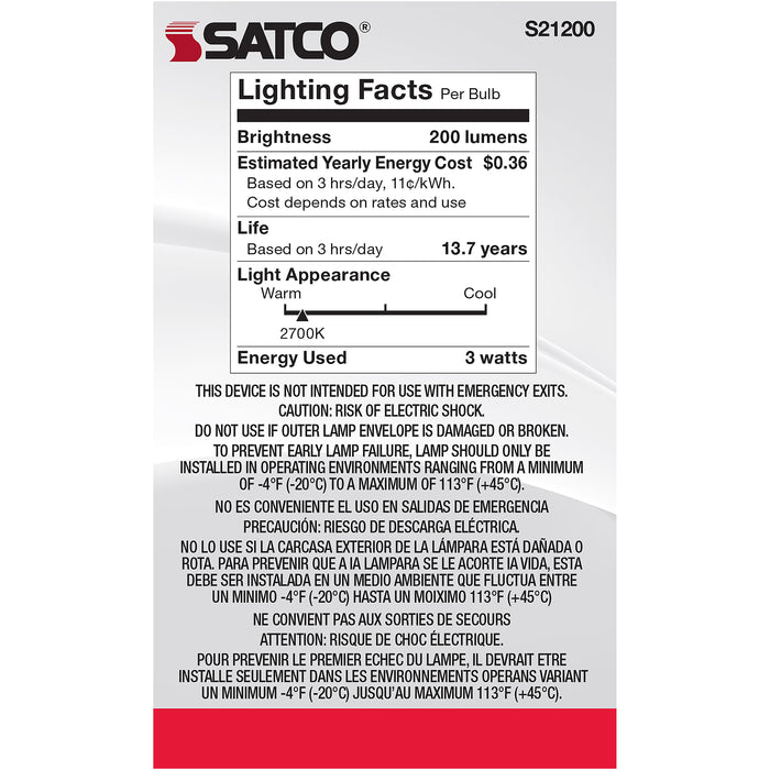 SATCO/NUVO 3W G16.5 LED Clear Candelabra Base 90 CRI 2700K 120V (S21200)