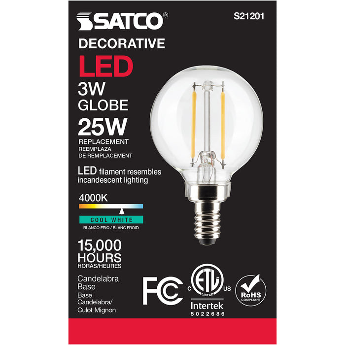 SATCO/NUVO 3W G16.5 LED Clear Candelabra Base 90 CRI 4000K 120V (S21201)
