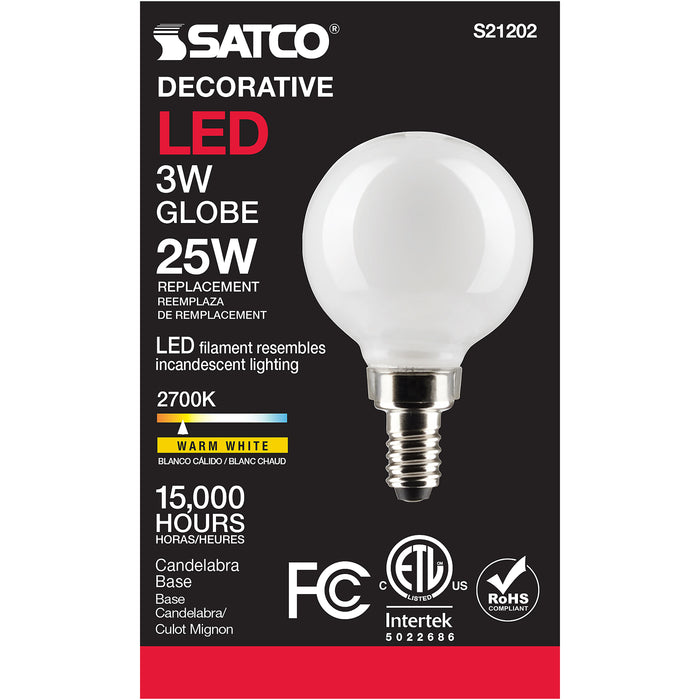 SATCO/NUVO 3W G16.5 LED White Candelabra Base 90 CRI 2700K 120V (S21202)