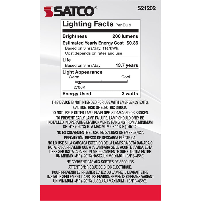 SATCO/NUVO 3W G16.5 LED White Candelabra Base 90 CRI 2700K 120V (S21202)