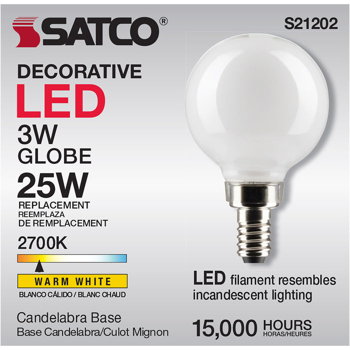 SATCO/NUVO 3W G16.5 LED White Candelabra Base 90 CRI 2700K 120V (S21202)