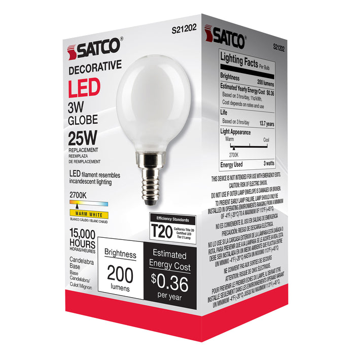 SATCO/NUVO 3W G16.5 LED White Candelabra Base 90 CRI 2700K 120V (S21202)