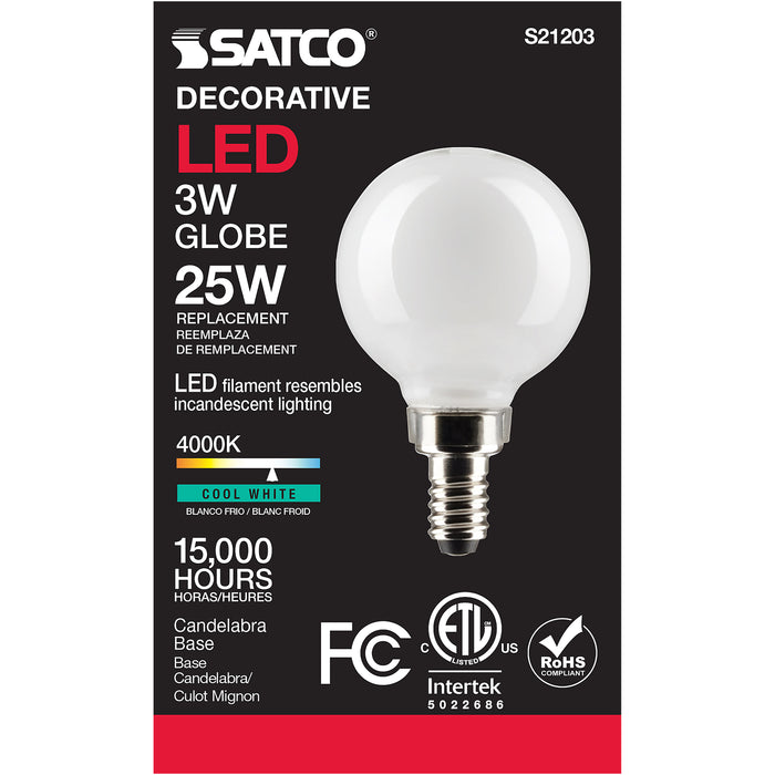 SATCO/NUVO 3W G16.5 LED White Candelabra Base 90 CRI 4000K 120V (S21203)