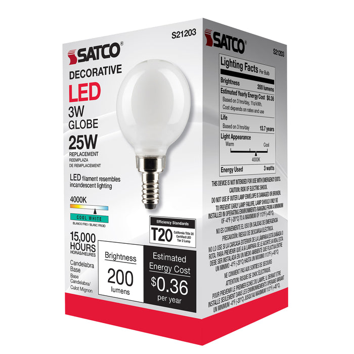 SATCO/NUVO 3W G16.5 LED White Candelabra Base 90 CRI 4000K 120V (S21203)