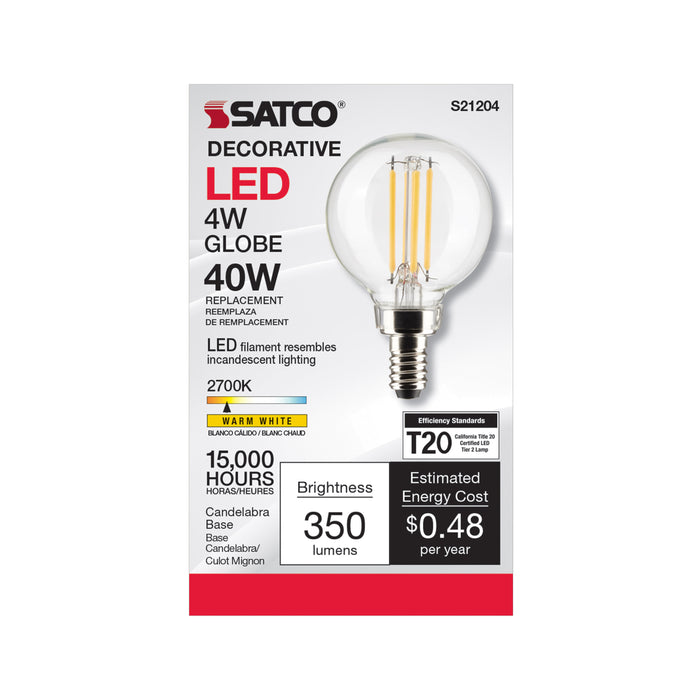 SATCO/NUVO 4W G16.5 LED Clear Candelabra Base 90 CRI 2700K 120V (S21204)