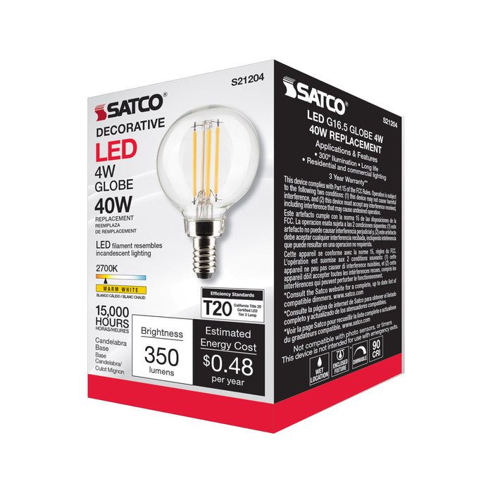 SATCO/NUVO 4W G16.5 LED Clear Candelabra Base 90 CRI 2700K 120V (S21204)