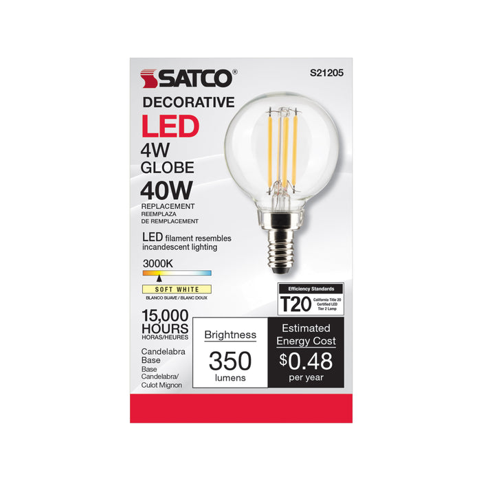 SATCO/NUVO 4W G16.5 LED Clear Candelabra Base 90 CRI 3000K 120V (S21205)