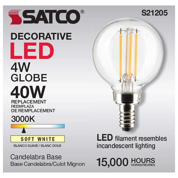 SATCO/NUVO 4W G16.5 LED Clear Candelabra Base 90 CRI 3000K 120V (S21205)