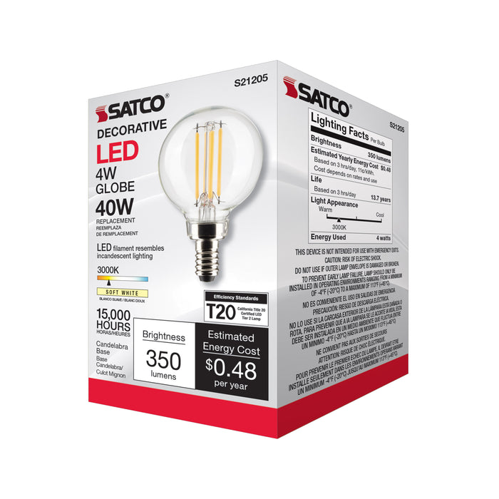 SATCO/NUVO 4W G16.5 LED Clear Candelabra Base 90 CRI 3000K 120V (S21205)