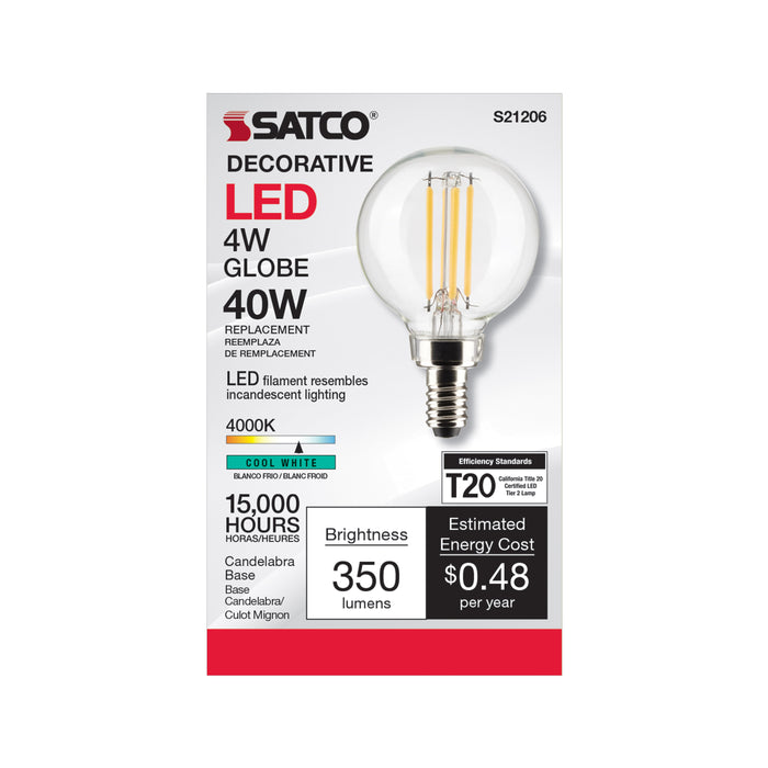 SATCO/NUVO 4W G16.5 LED Clear Candelabra Base 90 CRI 4000K 120V (S21206)