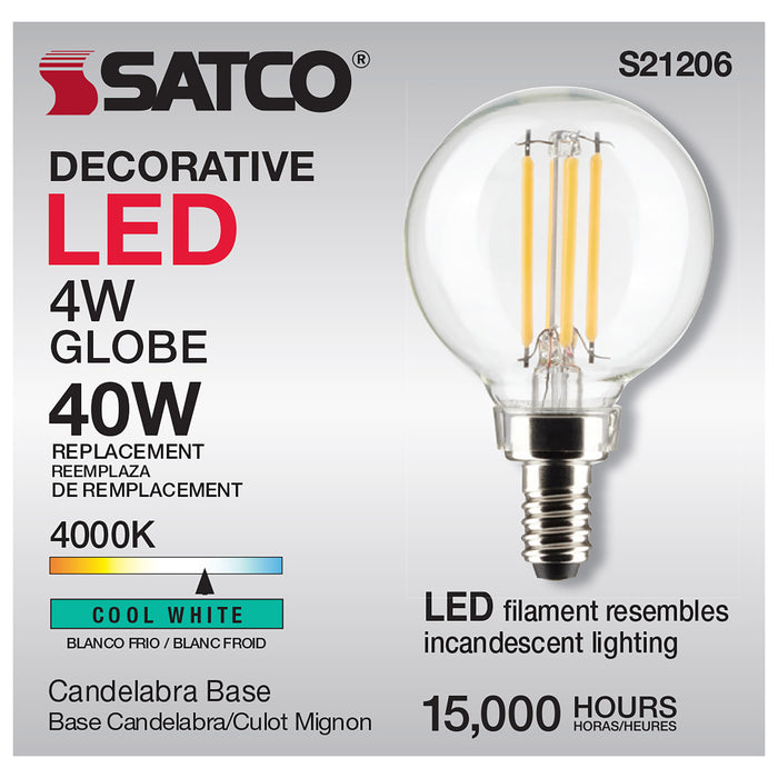 SATCO/NUVO 4W G16.5 LED Clear Candelabra Base 90 CRI 4000K 120V (S21206)