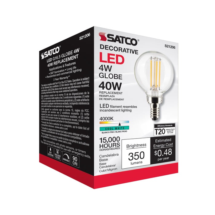 SATCO/NUVO 4W G16.5 LED Clear Candelabra Base 90 CRI 4000K 120V (S21206)