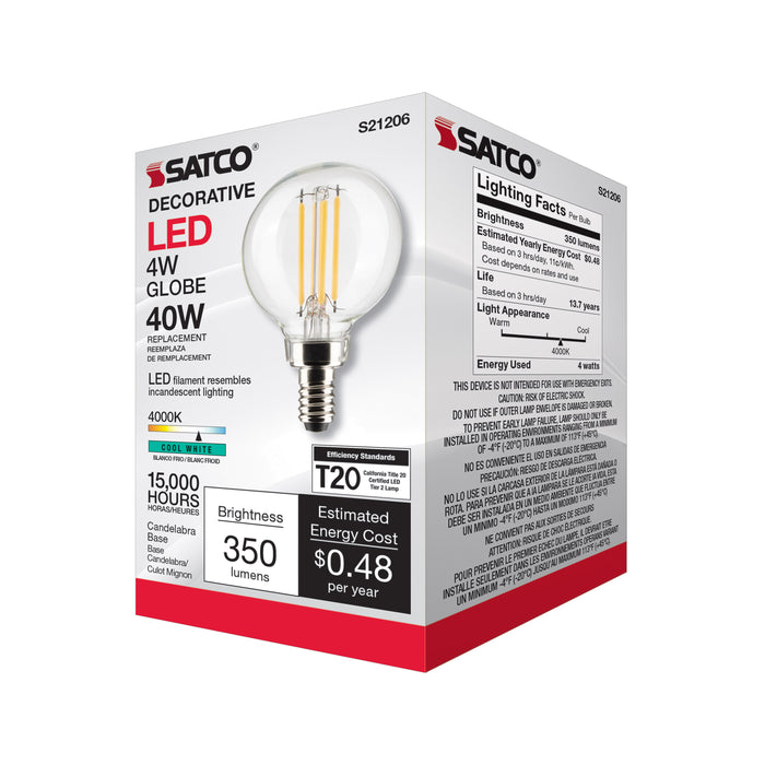 SATCO/NUVO 4W G16.5 LED Clear Candelabra Base 90 CRI 4000K 120V (S21206)