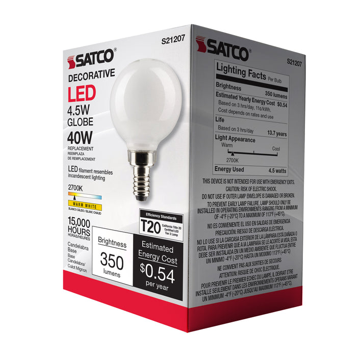 SATCO/NUVO 4.5W G16.5 LED White Candelabra Base 90 CRI 2700K 120V (S21207)