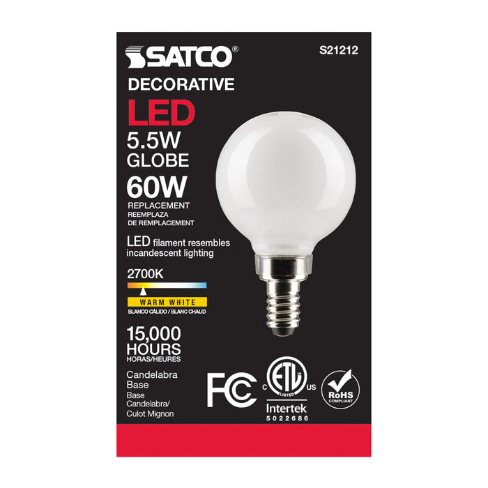 SATCO/NUVO 5.5W G16.5 LED White Candelabra Base 90 CRI 2700K 120V (S21212)