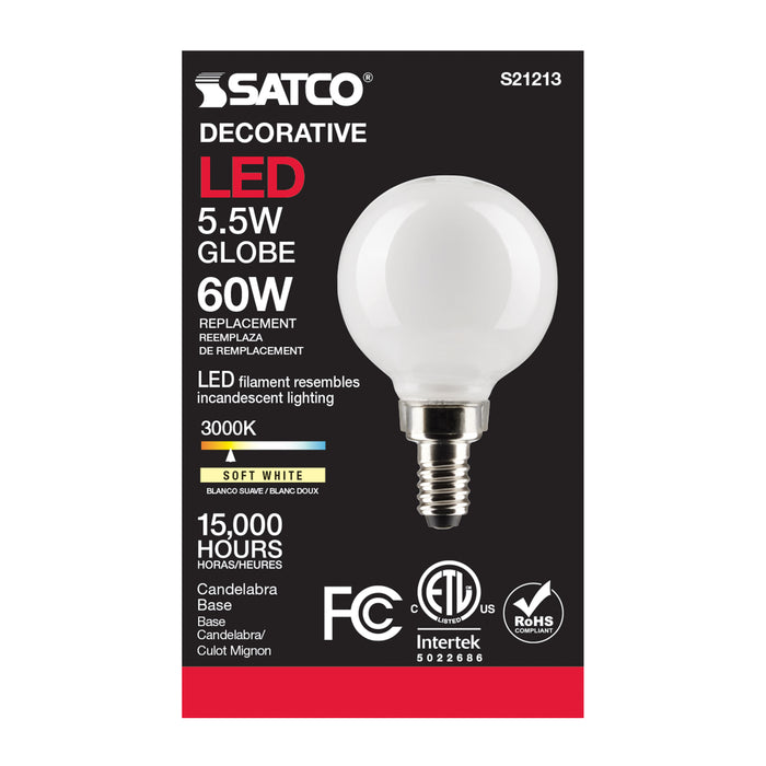 SATCO/NUVO 5.5W G16.5 LED White Candelabra Base 90 CRI 3000K 120V (S21213)
