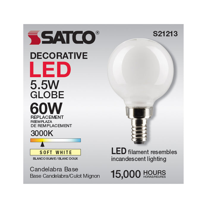 SATCO/NUVO 5.5W G16.5 LED White Candelabra Base 90 CRI 3000K 120V (S21213)