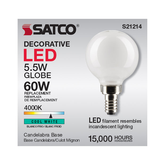SATCO/NUVO 5.5W G16.5 LED White Candelabra Base 90 CRI 4000K 120V (S21214)
