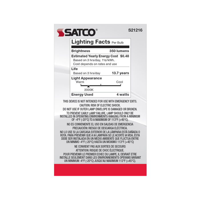 SATCO/NUVO 4W G16.5 LED Clear Medium Base 90 CRI 3000K 120V (S21216)