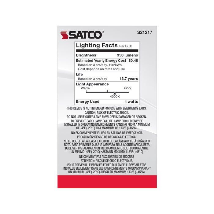 SATCO/NUVO 4W G16.5 LED Clear Medium Base 90 CRI 4000K 120V (S21217)
