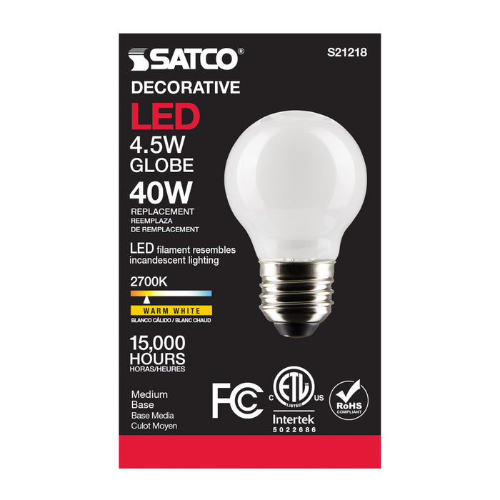 SATCO/NUVO 4.5W G16.5 LED White Medium Base 90 CRI 2700K 120V (S21218)