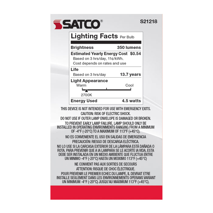 SATCO/NUVO 4.5W G16.5 LED White Medium Base 90 CRI 2700K 120V (S21218)
