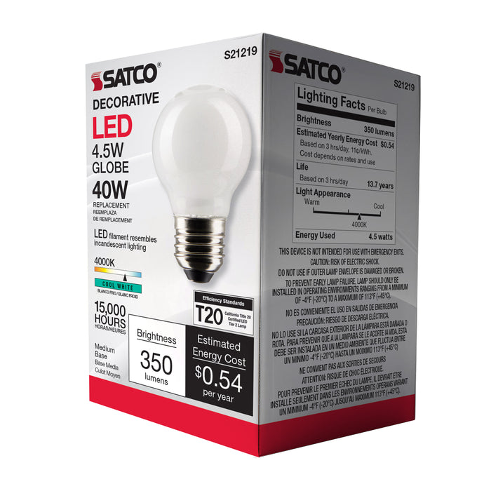 SATCO/NUVO 4.5W G16.5 LED White Medium Base 90 CRI 4000K 120V (S21219)