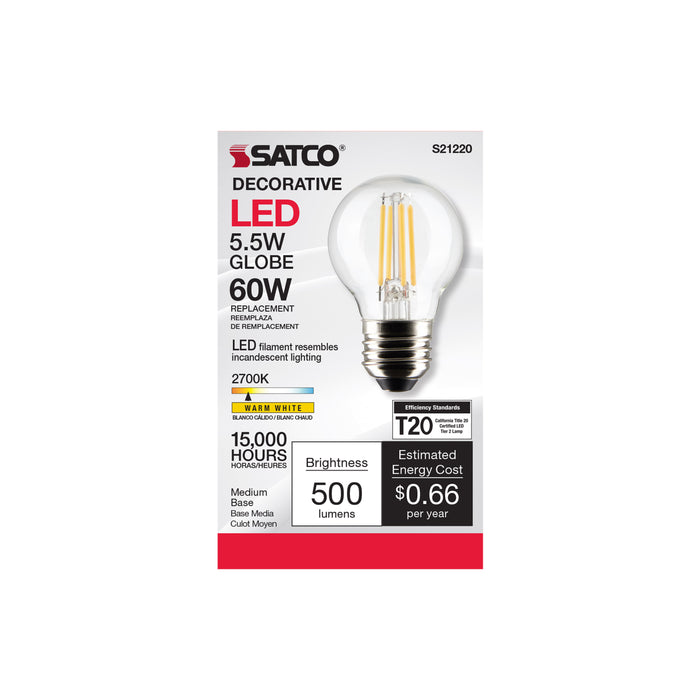 SATCO/NUVO 5.5W G16.5 LED Clear Medium Base 90 CRI 2700K 120V (S21220)