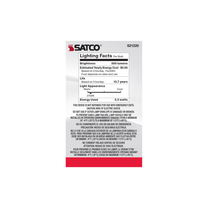 SATCO/NUVO 5.5W G16.5 LED Clear Medium Base 90 CRI 2700K 120V (S21220)